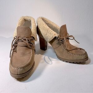 Audrey Brooke Roxy2 tan leather booties with Sherpa size 9